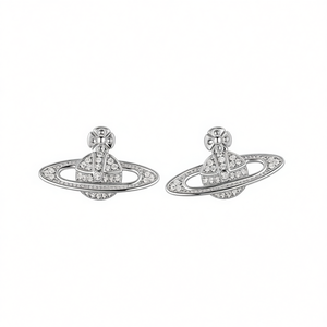 Orecchini a Perno Saturn di Vivienne Westwood in Oro Bianco con Cristalli e Strass, Gioielli Trendy da Donna - Product Image 1
