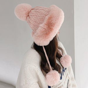Chapeau d'hiver en fausse fourrure pour <span class=keywords><strong>femme</strong></span> avec <span class=keywords><strong>pompon</strong></span>, cache-oreilles chauds - Product Image 3