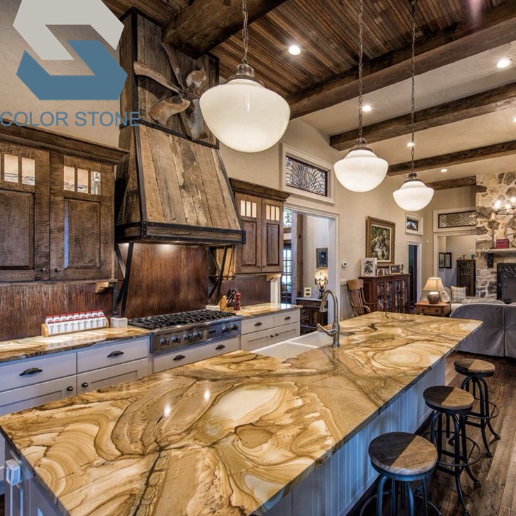 Экзотический Золотой ископаемый натуральный палисанцитовый камень, деревянные столешницы, стол «Водопад»