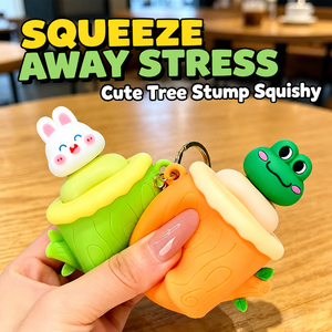 Silicone Tree Stump <b>Pop</b>-<b>Up</b> Animal Squishy Keychain Rabbit Frog Panda Bear Squeeze Fidget <b>Toy</b> for Stress Relief and Bag Decor - Product Image 1
