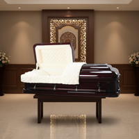 Ataúd Funerario Estilo Americano Ecológico de Primera Calidad en Caoba Tallado a Mano con Interior de Terciopelo Personalizable para Adultos