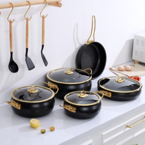 12-Piece tencere setleri klasik türk tarzı granit çift kulaklar silikon spalas paslanmaz çelik ve bambu ev pişirme için - Product Image 2