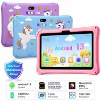 Tablet Infantil de 7 Pulgadas, Gran Memoria 12+256GB, Android 13, Qualcomm 8916, Wi-Fi, GSM, MTK, para Aprendizaje Temprano, Nuevo y en Oferta, el Mejor Regalo