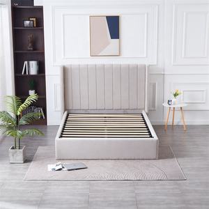 เตียงนุ่มคุณภาพสูง ดีไซน์หรูหรา ผ้าลินินสีเทาอ่อน หัวเตียงแบบติดกระดุม โครงเตียงควีนไซส์แบบมีที่เก็บของไฮดรอลิก - Product Image 3