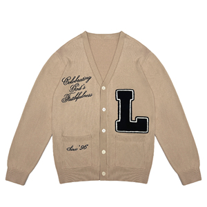 Áo len nam thêu chữ thêu nổi kiểu letterman có túi cài nút mùa thu - Product Image 1