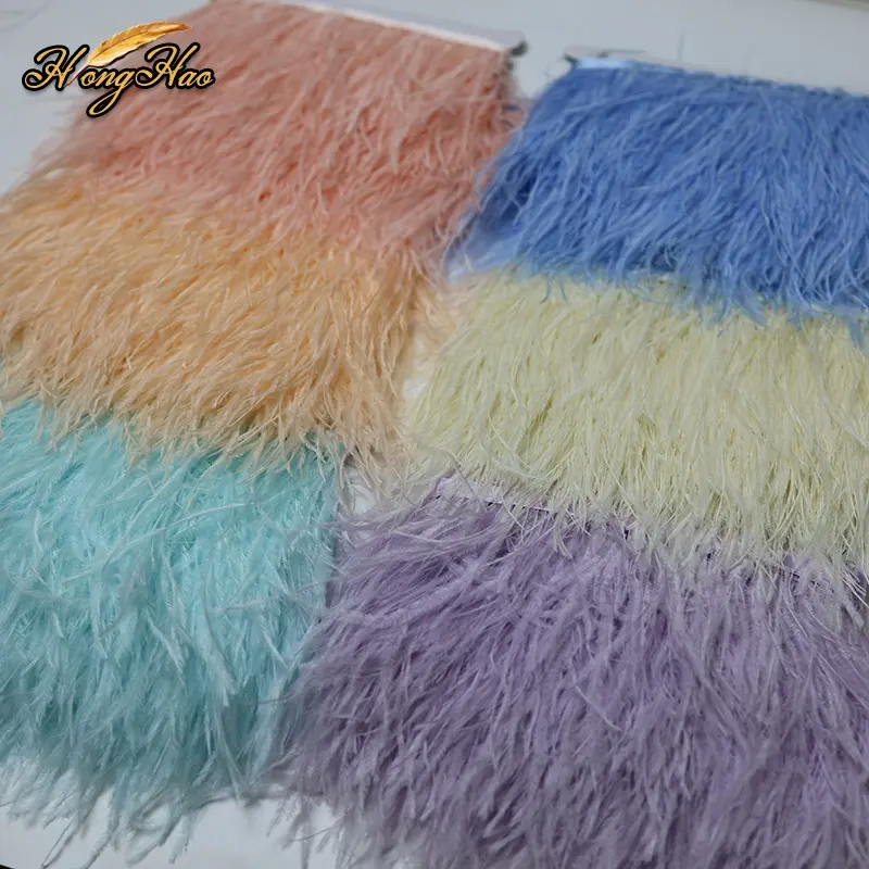 Factory Price Mixed Color Ostrich Feather Fringes Trims 10-15cm Dyed Pattern with Satin Ribbon Fashion Dress Costume Accessories