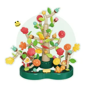 บล็อกของเล่นสร้างต้นสเต็มดอก108ชิ้นชุดของเล่นตัวต่อในสวนแบบ DIY ตัวต่อสร้างด้วยดอกไม้พร้อมกล่องเก็บของ