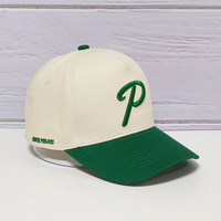 Gorra de Béisbol Personalizada con Bordado de Logotipo de Perro, Dos Tonos Crema y Verde, 5 Paneles, Estructurada, de Alta Calidad, para Hombre y Mujer, para Actividades al Aire Libre