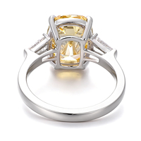 Bague en or blanc 18k 14k avec trois pierres, diamant de laboratoire taille coussin jaune clair fantaisie, 5 carats, bijoux fins, cadeau, fête