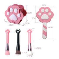 Pinceau de maquillage tendance en forme de patte de chat Kawaii avec mini miroir, poils synthétiques doux, pinceau visage portable pour les voyages