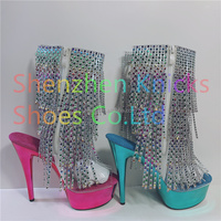 Chaussures de pole dance dynamiques à talon fin de 15 cm (6 po) avec lacets arrière, à pampilles sexy et lacets en dentelle, pour automne/hiver, en plastique