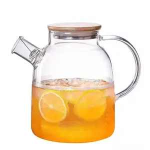 Infuser और बांस ढक्कन के साथ 1800 ML गिलास चायदानी