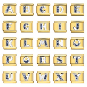 Breloques modulaires italiennes en lettres capitales A-Z, incrustées de strass en cristal bleu 9 mm, breloques de nom DIY pour bracelet femme - Product Image 1