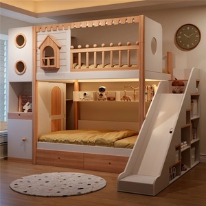 Cama litera estilo castillo <span class=keywords><strong>de</strong></span> cuento <span class=keywords><strong>de</strong></span> hadas JS <span class=keywords><strong>para</strong></span> <span class=keywords><strong>niñas</strong></span>, con estructura <span class=keywords><strong>de</strong></span> madera maciza resistente, tobogán, escalera, armario y doble cajón. - Product Image 4