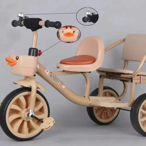 <span class=keywords><strong>Triciclo</strong></span> para Niños, <span class=keywords><strong>Triciclo</strong></span> Doble para Padres e Hijos con 2 Asientos, Canasta con Forma de Pato, Reposapiés y Campana para Paseos al Aire Libre - Product Image 1