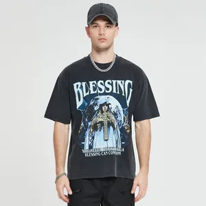 Maglietta Hip Hop Streetwear personalizzata pesante Vintage lavaggio acido Cross Graphic Tees Men