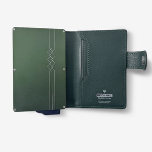 Porte-cartes fin en cuir véritable de 6 pouces, noir avec surpiqûres vertes, fermeture à pression, design minimaliste unisexe - Product Image 2