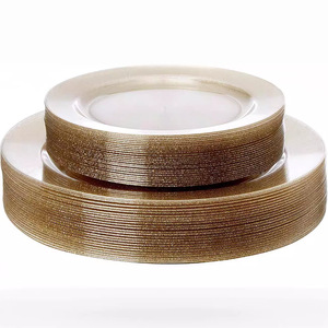 PS Flash Goldplatten Einweg-Teller Goldpulver Restaurant-Stil Westlicher Stil Plastik-Tellerset 25er-Pack - Product Image 1