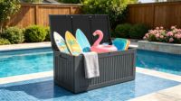 Boîte de rangement extérieure étanche de 180 gallons, boîte de rangement en résine résistante aux UV, parfaite pour la terrasse, le jardin et la piscine