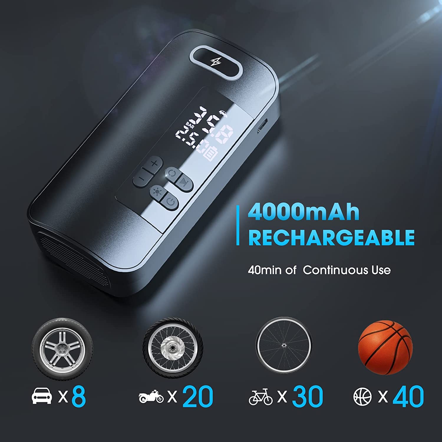 Автомобильный беспроводной надувной насос 12 В, портативные автомобильные воздушные насосы, электрический насос для шин с ЖК-дисплеем, цифровой перезаряжаемый насос для шин