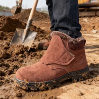 Sepatu Safety Kulit Sapi High Top Pria Berlapis Bulu Anti-Hantam Anti-Tusuk Sepatu Kerja Kulit Sapi