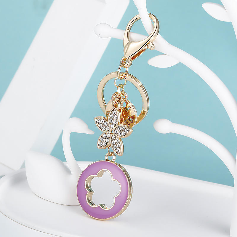 Charm Flower Crystal Rhinestone Clover Key Chain Car KeyRing Female Purse  Handbag Bag Charm Decoration Four Leaf Clover Keychain