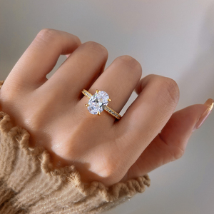 Women's 18K <b>Gold</b> Plated Oval Cubic Zirconia Engagement <b>Ring</b> Prong Setting Classic Style Alloy Jewelry - Product Image 4