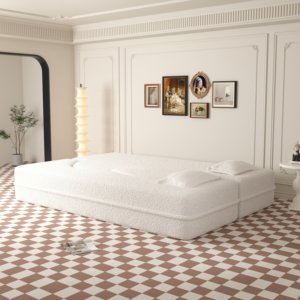 Modern Beige Floor <b>Sofa</b> Teddy Fabric Sponge-Filled Pillows Convertible 15" Full Size Folding Sleeper <b>Bed</b> Living Room - Product Image 4