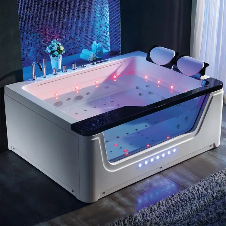 Vente chaude 2 personnes Jacuzzis Baignoire de massage en acrylique pour deux personnes avec trois jupes Hôtel Bain de luxe Hydromassage