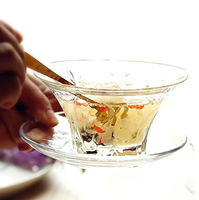 Ensemble de tasses à café et à thé personnalisées en verre transparent avec bord doré, style campagnard, avec soucoupe, bol à dessert créatif en verre avec couvercle, cadeaux, logo OEM