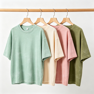 เสื้อยืดคอกลมโอเวอร์ไซส์ทรงหลวม ย้อมสีแบบแอซิดวอช ผ้าฝ้าย 100% สำหรับผู้ชาย ป้ายยี่ห้อสั่งทำพิเศษ เนื้อผ้าหนา ทรงไหล่ตก - Product Image 1