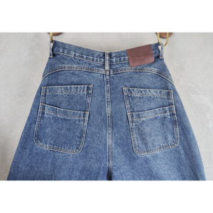 Jeans à jambes larges taille haute pour femmes : style pantalon croisé, processus de lavage à <span class=keywords><strong>la</strong></span> pierre dégradé, service OEM disponible - Product Image 5