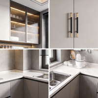 Meubles de cuisine en L laqués mats sur mesure, comptoir en quartz, unités d'appareils électroménagers intégrées, projets de maison modernes