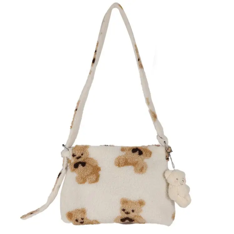 Large capacity furry bag women's shoulder bag cute plush lamb wool messenger cute autumn and winter tote bag
