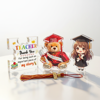 Plaque de Remerciement Chaleureuse en Acrylique pour Enseignant(e) de Maternelle, Motif Ours, avec Base en Bois, Personnalisable en PMMA