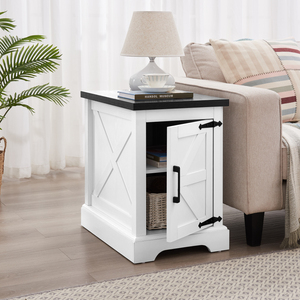 Farmhouse End Table With Barn Door Storage <b>Shelf</b> <b>Rustic</b> Sofa Side Table - Product Image 6