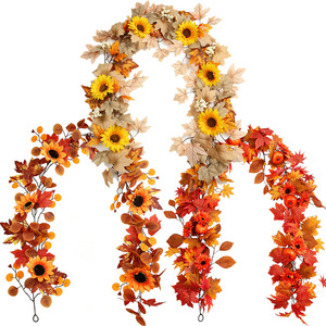 Noticed Artificial Maple <b>Leaf</b> Vine With Sunflowers Fall Garland For Thanksgiving Autumn <b>Decorations</b> - Product Image 2