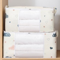 Mignon imprimé couette vêtements sac de rangement garde-robe organisateur sacs mobiles multifonctionnel Transparent fenêtre fermeture éclair sacs avec poignée