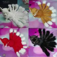 Renard à neuf queues ornements en peluche noir jaune blanc rouge simulation modèle animal renard à neuf queues fée offrant