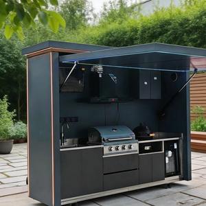 상업용 등급 스테인리스 스틸 야외 주방 아일랜드, 바베큐 그릴, 싱크대 및 냉장고 포함, 호텔 정원 레스토랑용 - Product Image 5