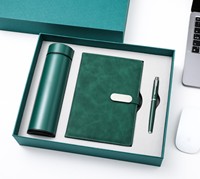 Elegante Set de Regalo de Oficina 3 en 1: Vaso Térmico Inteligente, Bloc de Notas de Cuero y Bolígrafo Roller, Caja Promocional Corporativa Personalizada