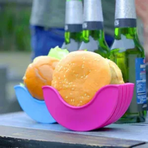 Eco friendly Kitchen Gadgets Silicone Washable Retractable Burger Fixed Clip Box Adjustable Hamburger Holders for Party Eating