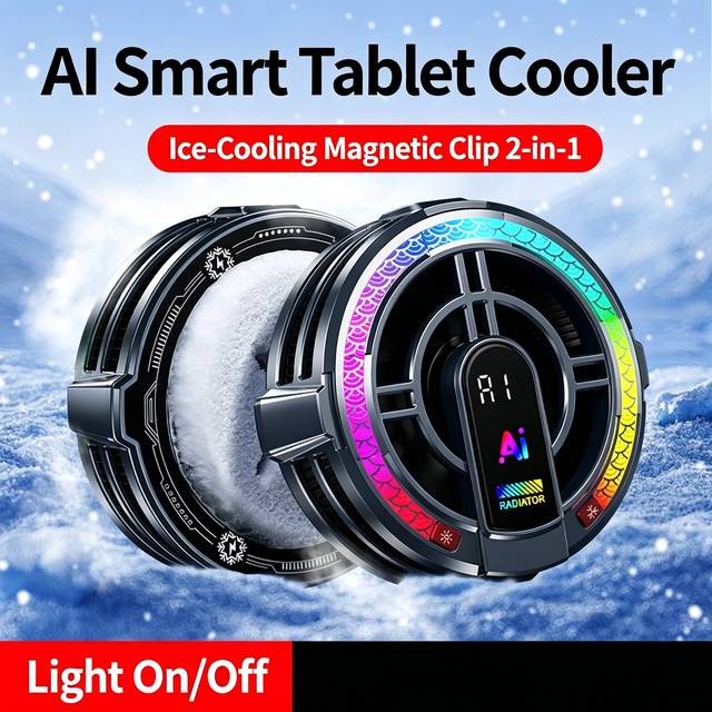 AI Smart Semiconductor Tablet Cooler Magnetic Clip Ring Light Temperature Display 2 1 RGB Gaming Radiator 4 Speed Adjustable Ice