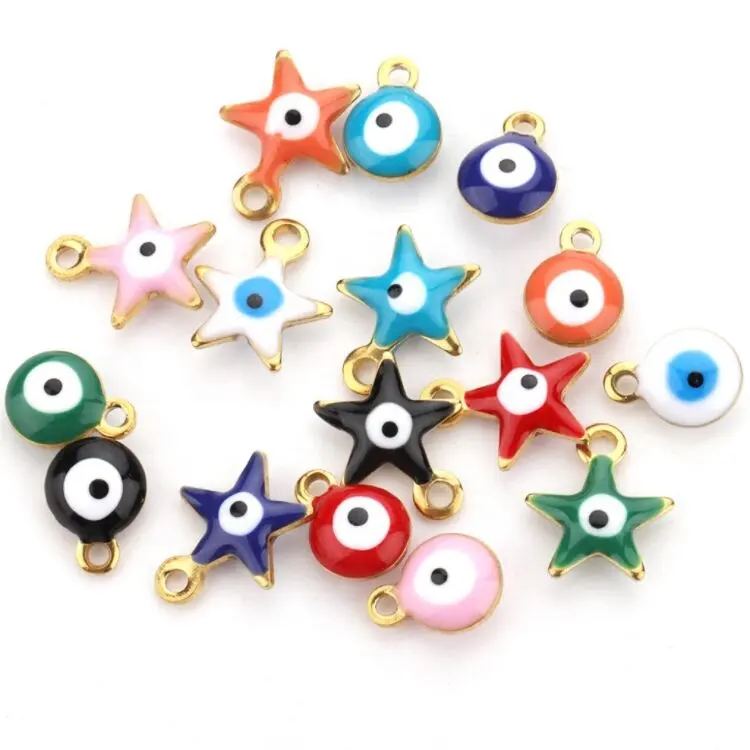 Jinyuan 6mm Fashion Colorful Diy Stainless Steel Double-sided Enamel Devil's Drop Eye Charm Pendant For Jewelry Making
