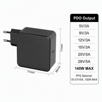 Cargador de 140W GaN PD3.0 PPS con Protección OTP, Adaptador de Corriente USB-C Único con Enchufe Fijo para EE. UU., Carga Rápida para Laptop, Tablet y Teléfono