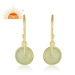 Pendientes de Piedras Preciosas de Calcedonia Prehnita, Estilo Indio, Chapados en Oro, Plata de Ley 925, Engaste de Bisel, Pendientes Colgantes, Fabricante de Joyería - Product Image 3