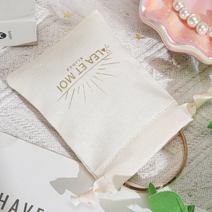 Custom Logo Printed Small Cotton Linen Packaging Bag for Jewelry Luxury Beige Muslin Cotton Necklace <b>Ring</b> Bracelet Jewelry Pouch - Product Image 4