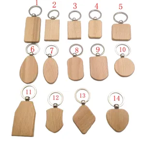 Wedding Custom Key Ring Gift Hotel Key Beech Walnut Round Shape Wooden Blank DIY Keychain