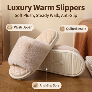 รองเท้าแตะขนกระต่ายสำหรับผู้หญิง ดีไซน์หรูหรา เป็นมิตรกับสิ่งแวดล้อม กันน้ำ ระบายอากาศได้ดี น้ำหนักเบา แบบเปิดนิ้วเท้า สีพื้น สำหรับฤดูหนาว - Product Image 4