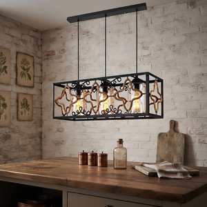 Suspension rectangulaire de haute qualité en corde marocaine, 3 lumières, pour îlot de cuisine, certifiée BSMI, avec cordon réglable de 80 cm - Product Image 1